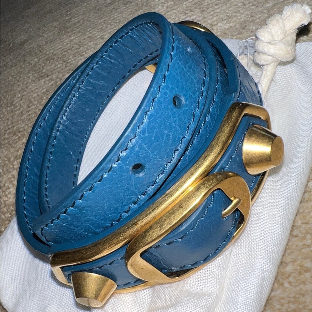 $325 New Balenciaga Leather Strap Bracelet with Gold Hardware - Size S Small